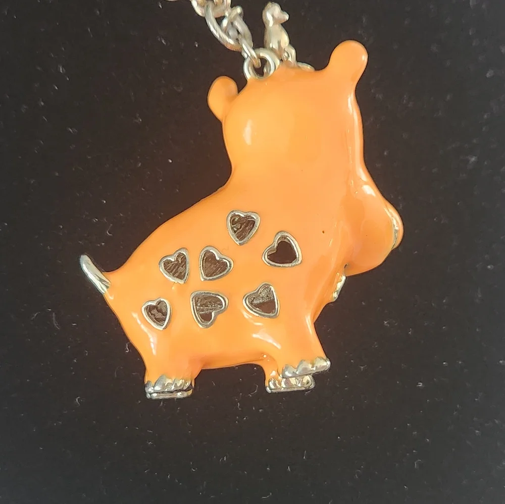 Beeline Vintage Mod Enamal Orange Hippo Circa 60's 70’s Gold Tone Necklace - Picture 2 of 8